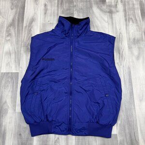 ✅  Womens M VTG Columbia Reversible Vest Blue Black  fleece Nylon W/Pockets
